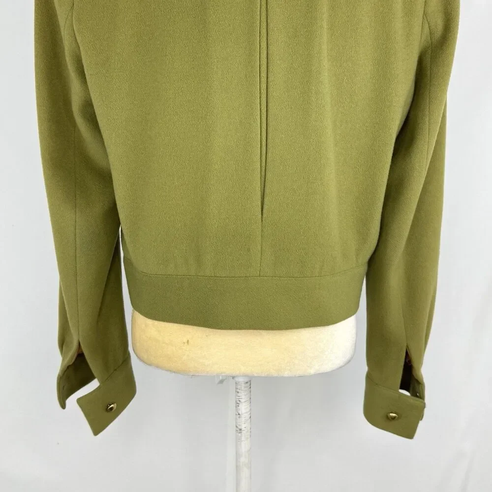 Vintage Olive Green Wool Blend Cropped Jacket Women’s Sz 8 Gold Button Military - Picture 8 of 16